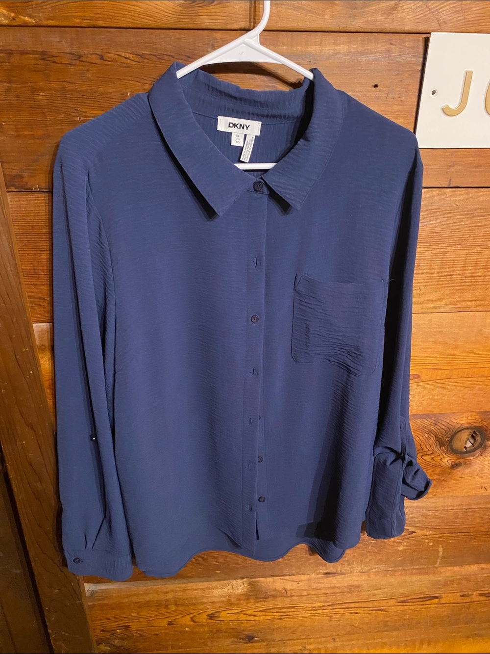 DKNY Navy Blue Button-Up Blouse